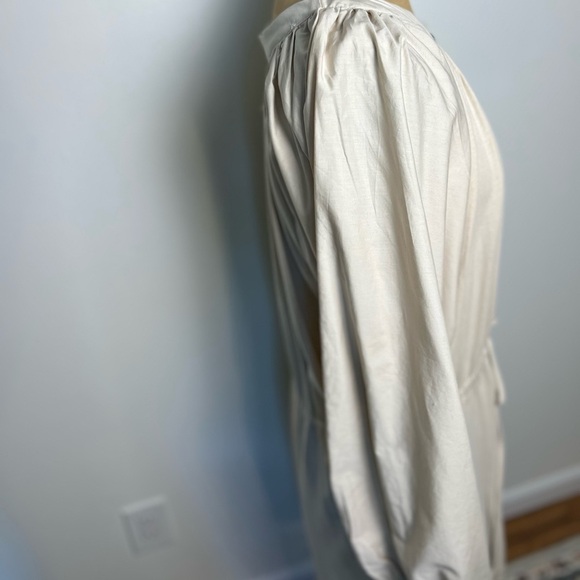 Zara 100% cotton adorable cream color drawstring dress with puff sleeve large - Picture 4 of 7